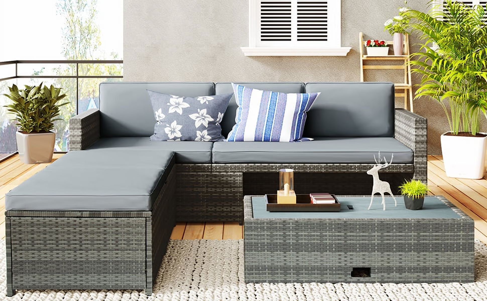 Grey 4 Piece PE Wicker Rattan Outdoor Sofa Set O24269