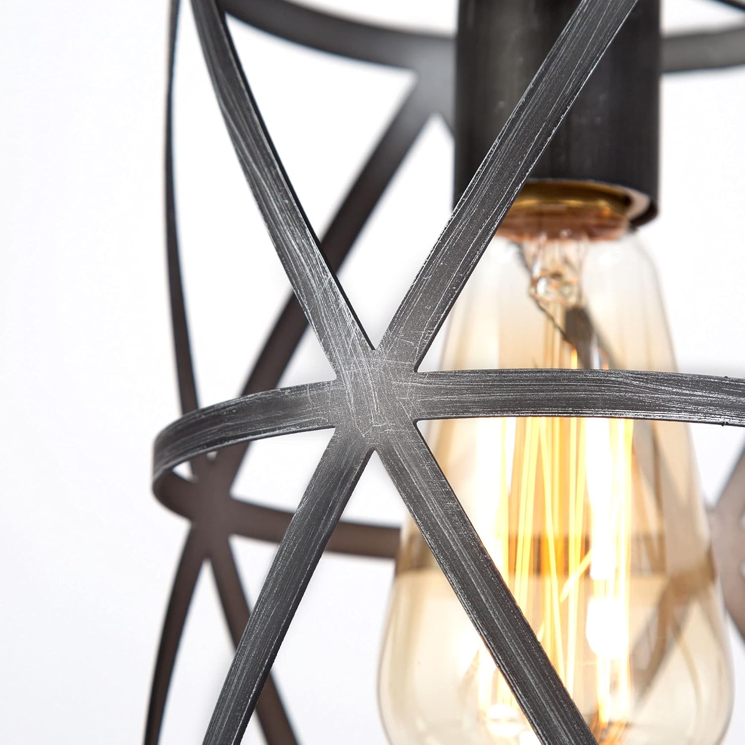 Farmhouse Pendant Lighting, Modern Industrial Cage Light Fixture, Brushed Antique Silver Finish L9903