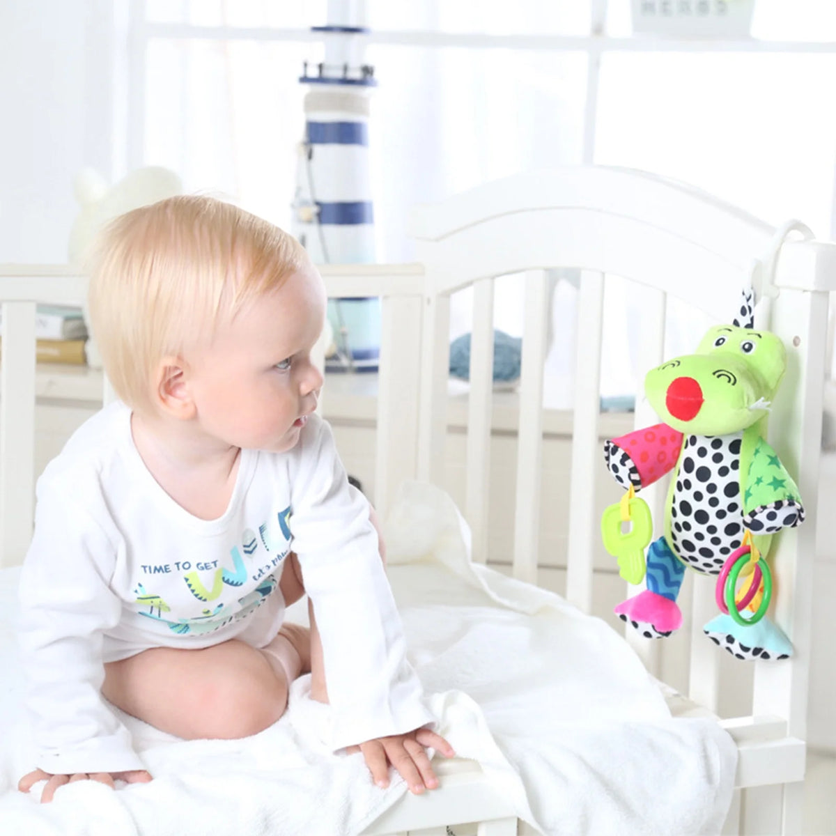 Hanging Stroller Crocodile Toys With 32 Music And Teether, Infant Soft Plush Rattle C54755