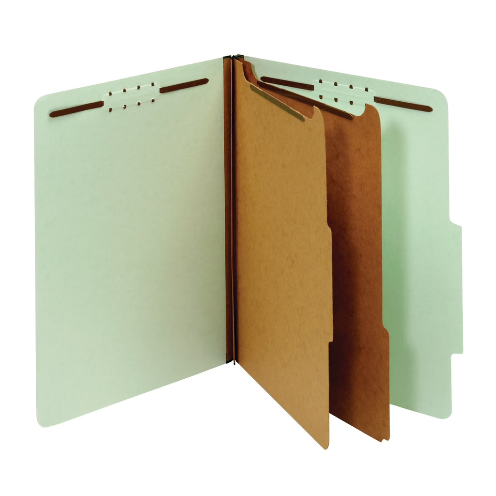 Light Green 10 pk Pressboard Classification Folders With Fasteners Y81144