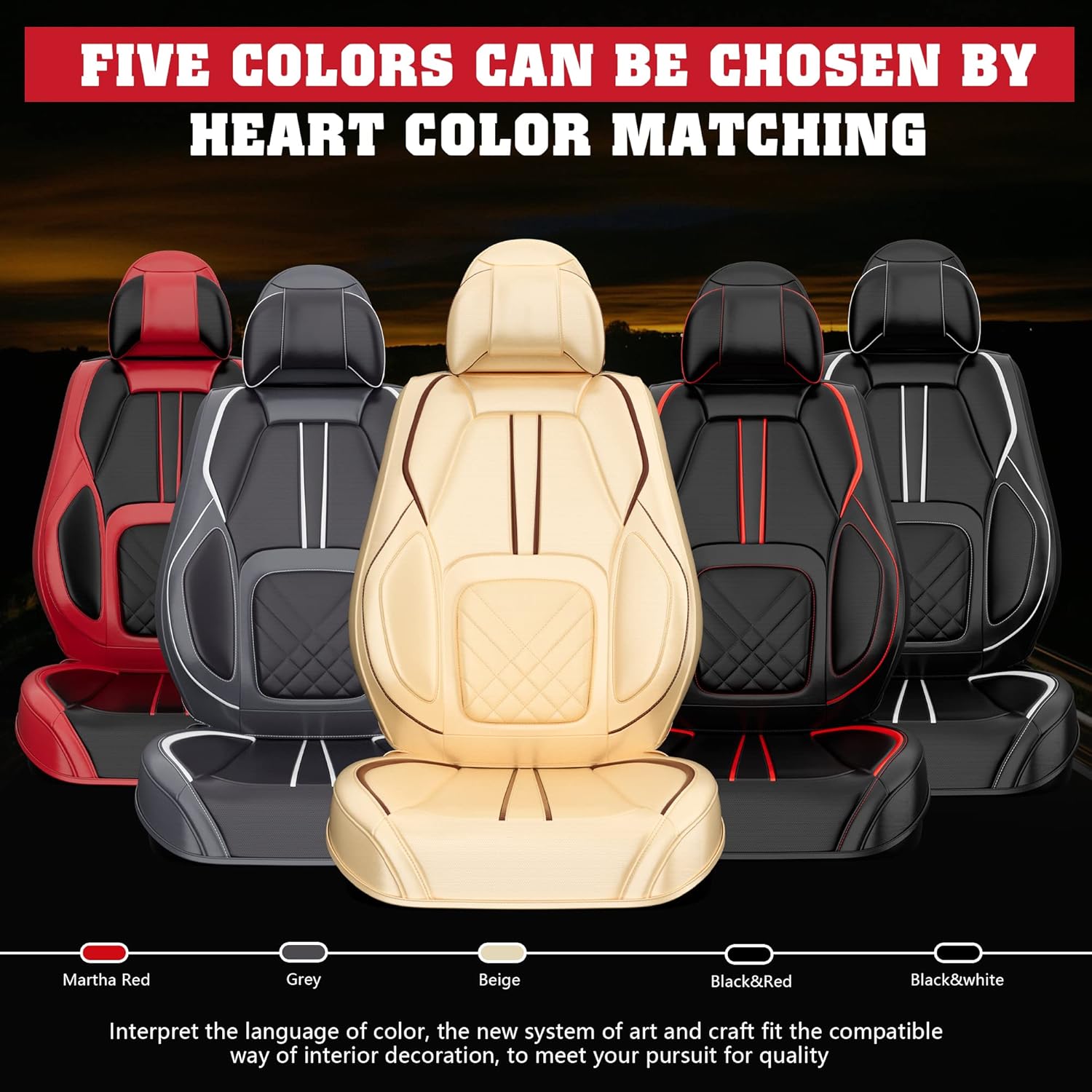 5PCS Water Proof Nappa Leather Car Seat Covers (Full Set, Beige) Y4026
