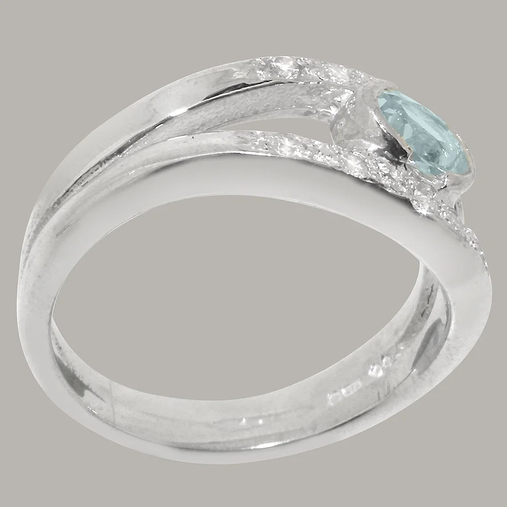 925 Sterling Silver Aquamarine & Diamond Engagement Ring A8971