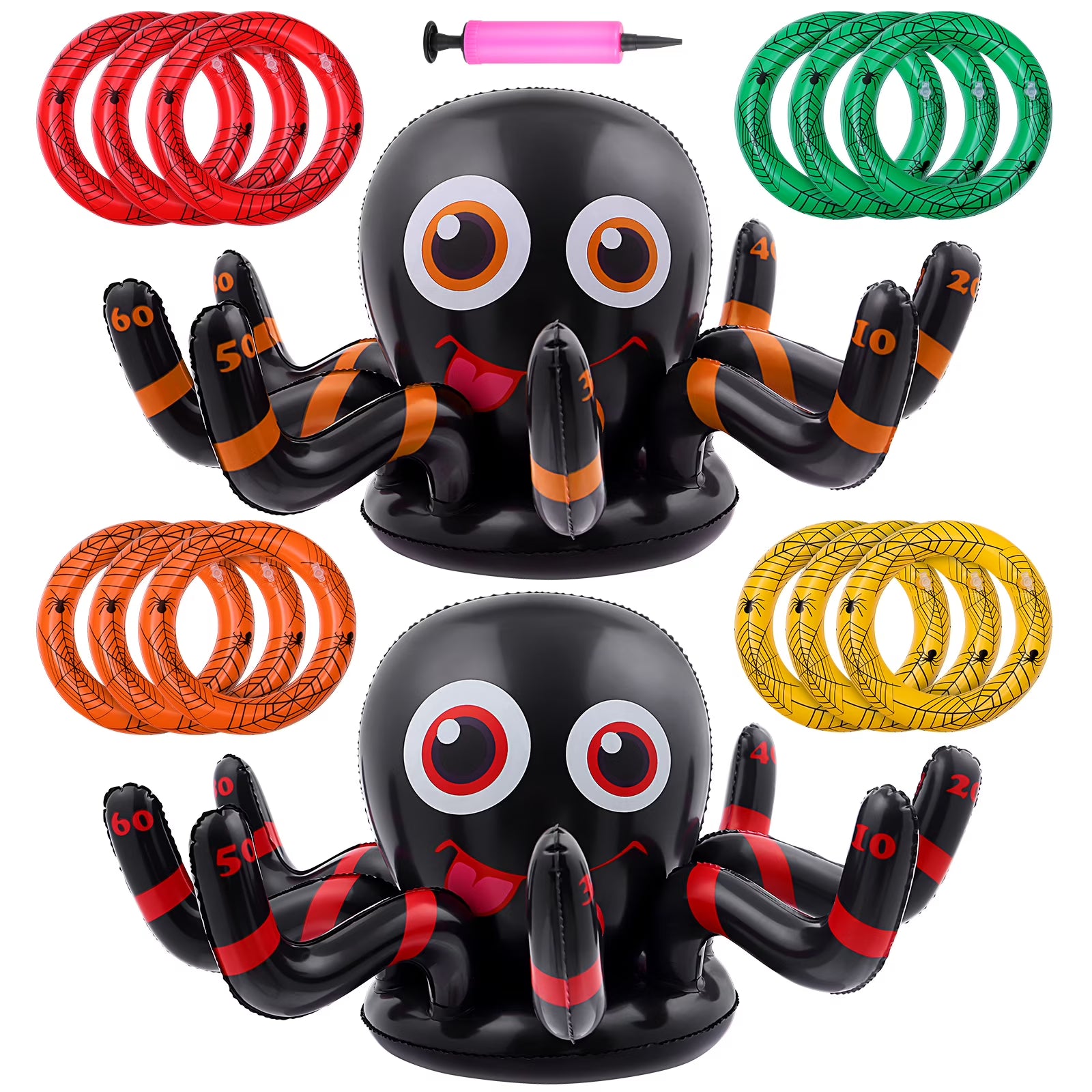 2pcs Inflatable Halloween Spider Ring Set Party Toss Game with Air Pump P1799