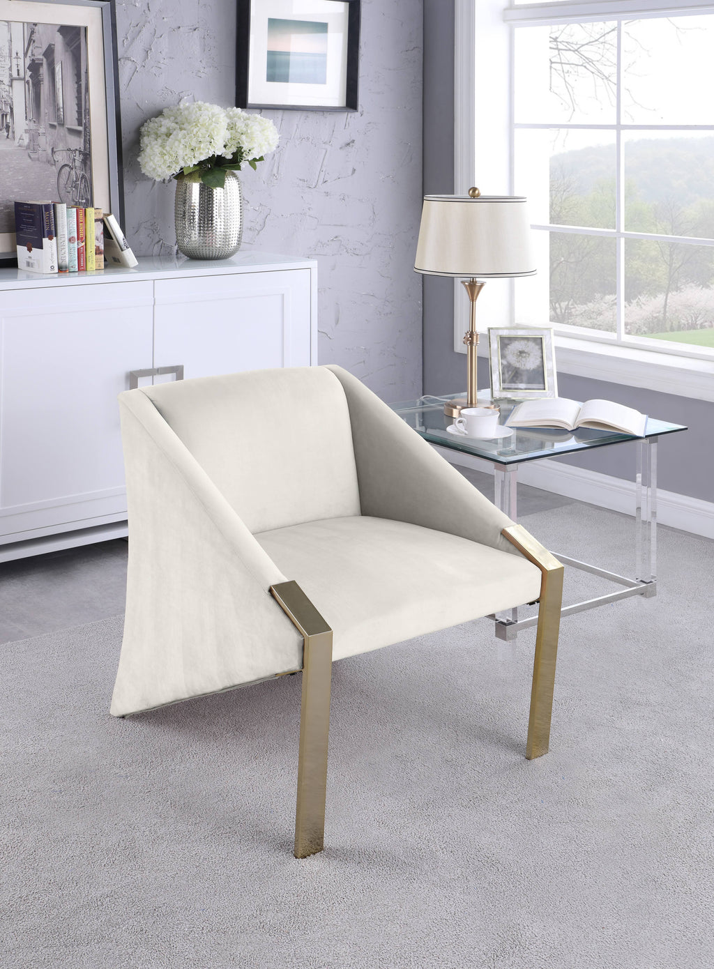 Cream Velvet Accent Chair G8376