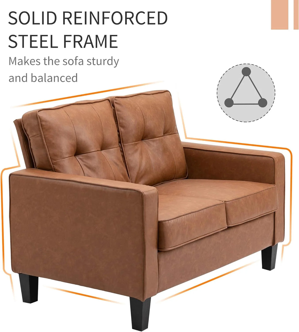 Brown 2-Seater PU Leather Loveseat D406663