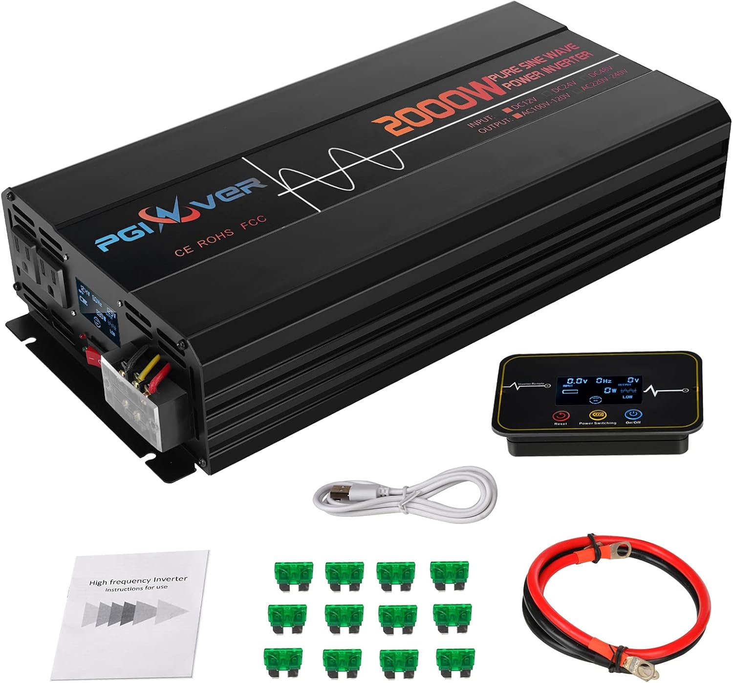 3000W Pure Sine Wave Power Inverter with Remote Control J416414