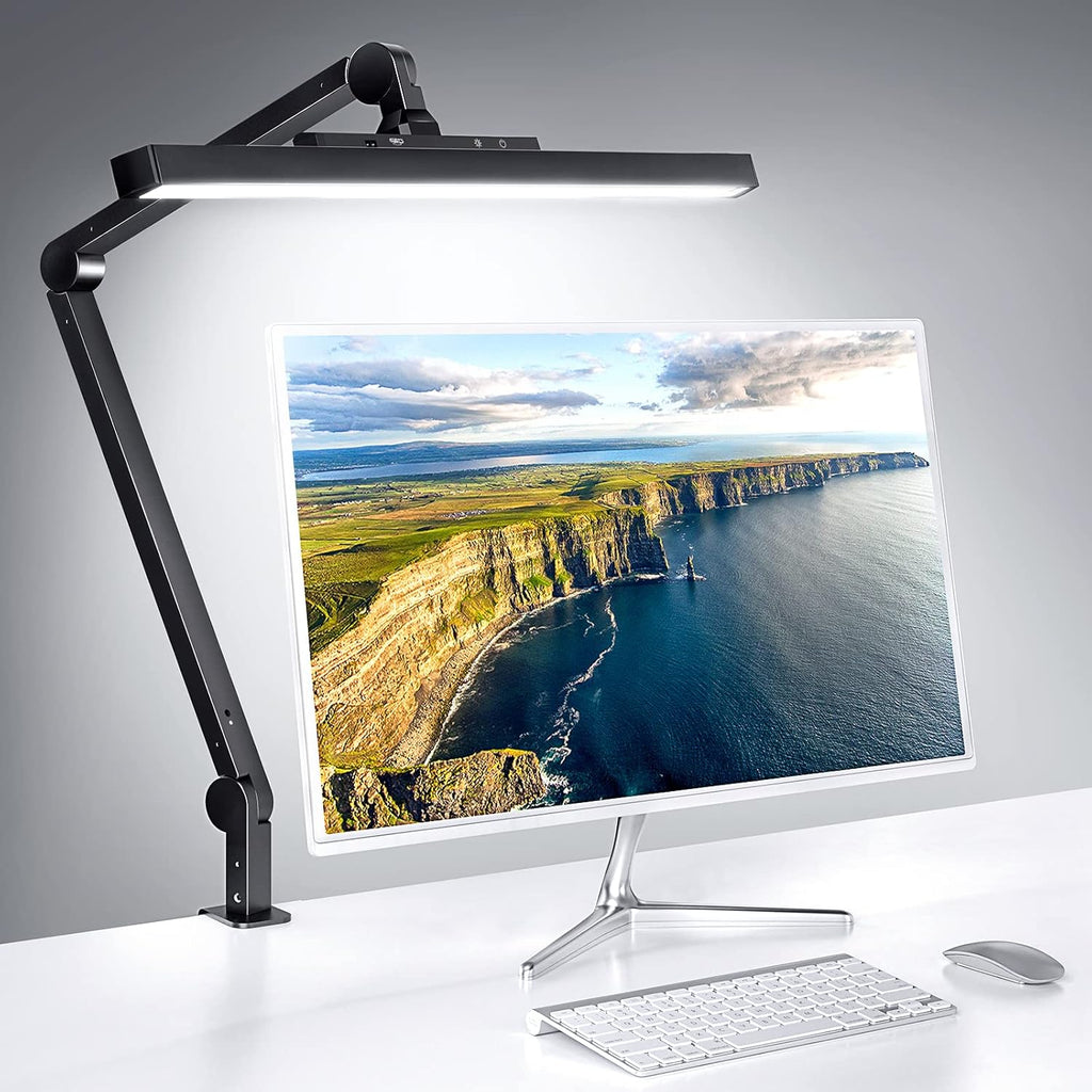 LED Desk Lamp with Clamp, Dimmable Swing Arm, 4 Color Modes K43347