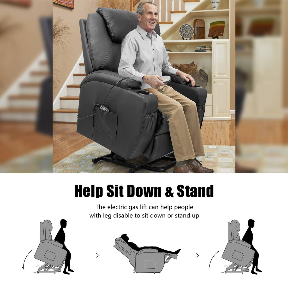 Black Power Lift Recliner with Massage and HEAT Y632