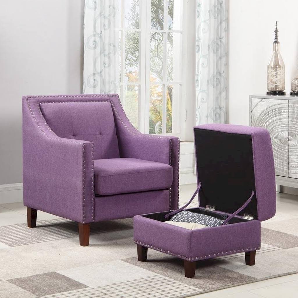 Purple Accent Chair with Storage Ottoman C273