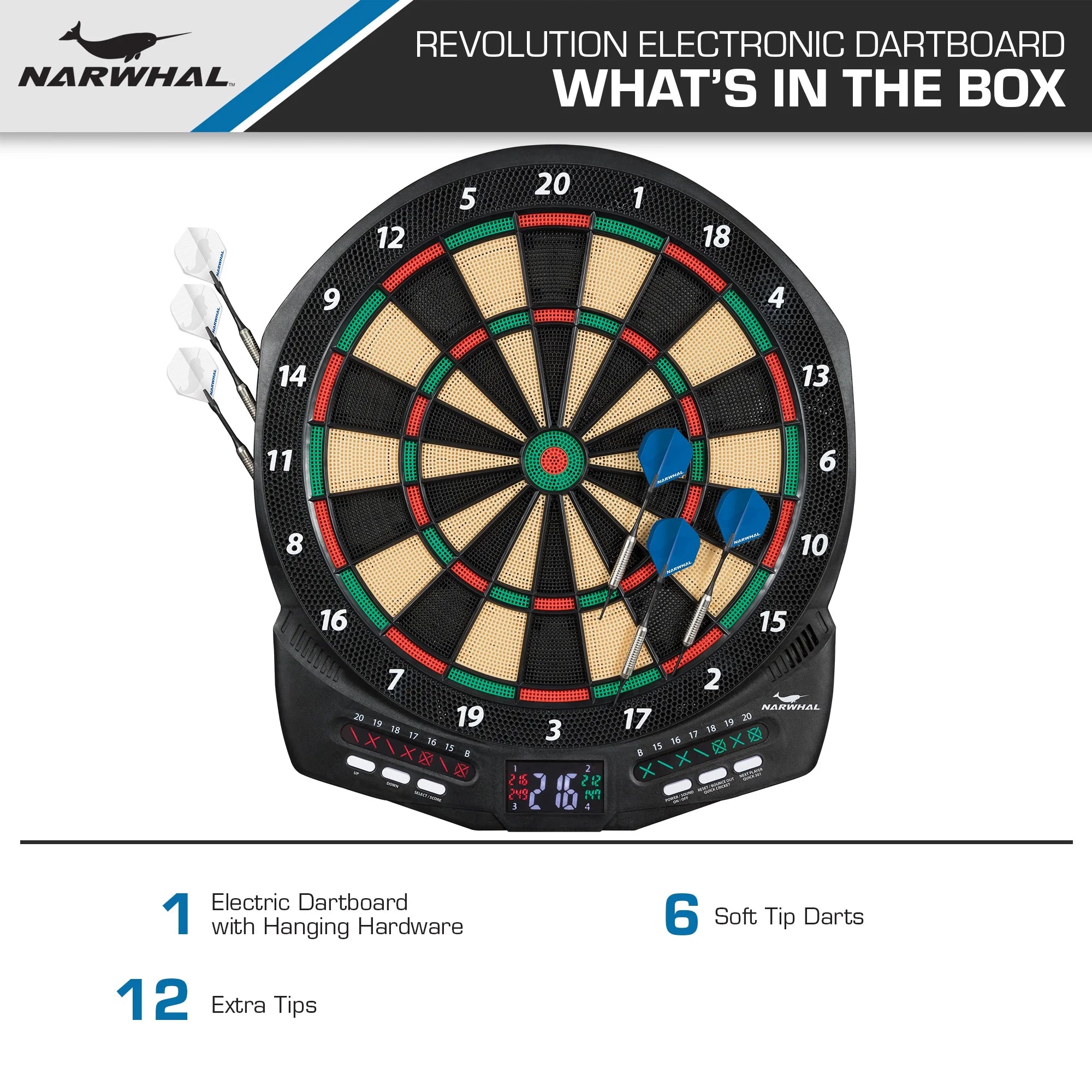 Electronic Dartboard with 30 Games and 6 Plastic Tip Darts V840