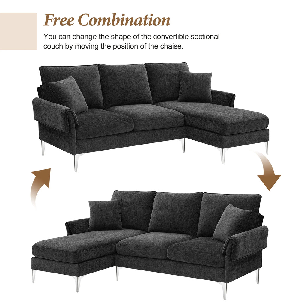 84" Chenille L-Shaped Convertible Sectional Sofa with Reversible Chaise Lounge Y525393