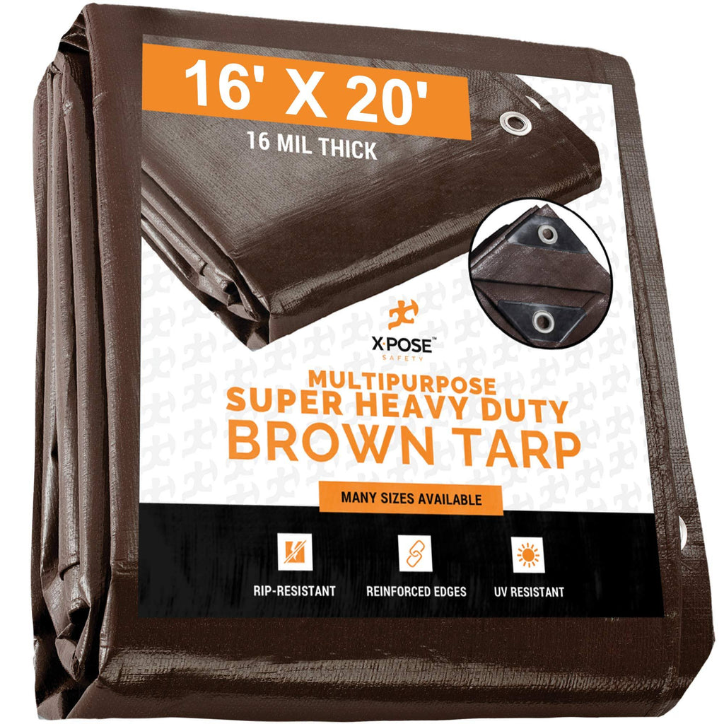 16 x 20 Super Heavy Duty 16 Mil Brown Poly Tarp Cover D203484