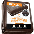 16 x 20 Super Heavy Duty 16 Mil Brown Poly Tarp Cover D203484