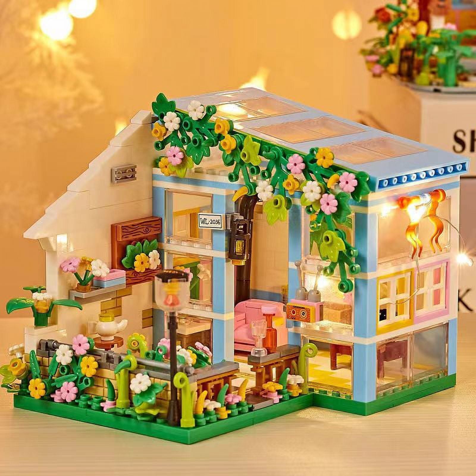Dollhouse Miniature with Flower Shop, DIY Wooden Crafts Christmas Kit G48248