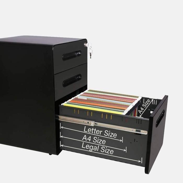3-Drawer Metal Mobile File Cabinet with Locking Keys I255307