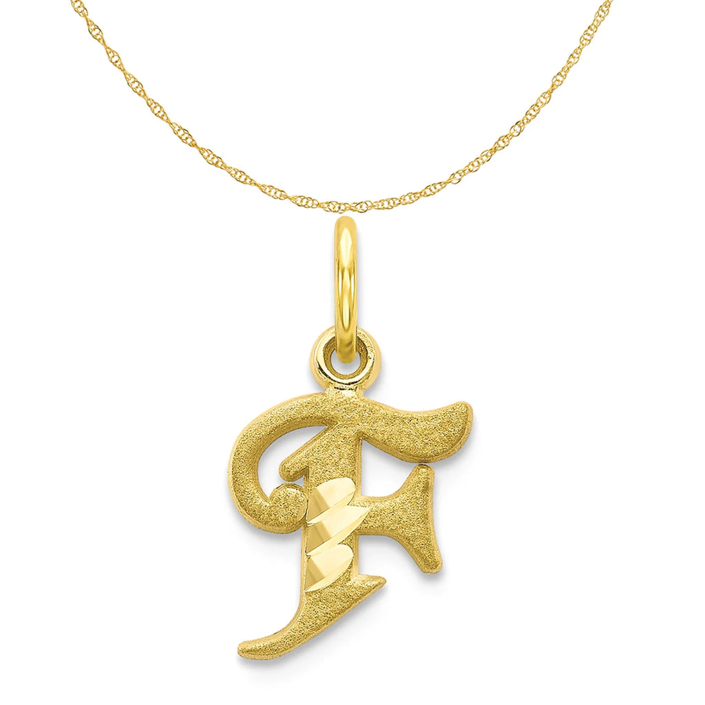 10K Yellow Gold Initial F Pendant Charm with Rope Chain Necklace 20'' M81634