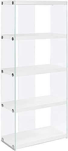 Glossy White 4 Shelf Tempered Glass Bookcase W10530