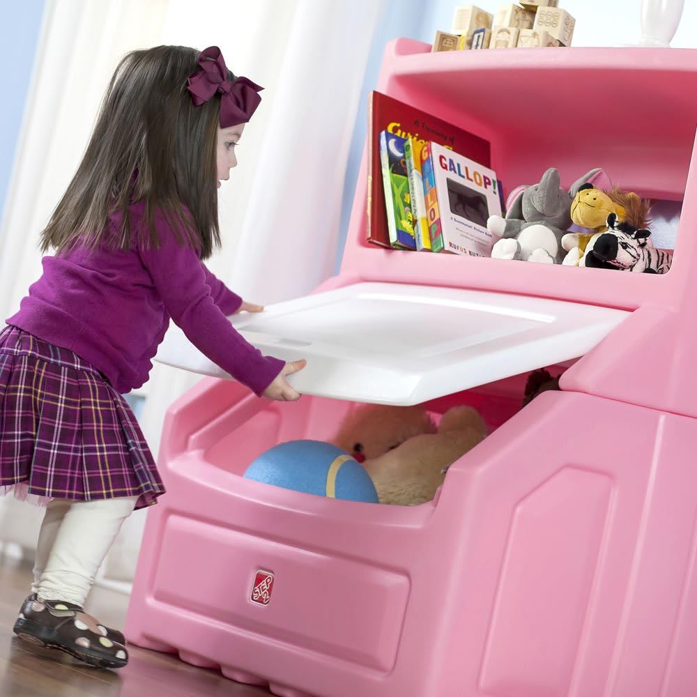 Pink Plastic Bookcase Toy Box Storage Chest S130117