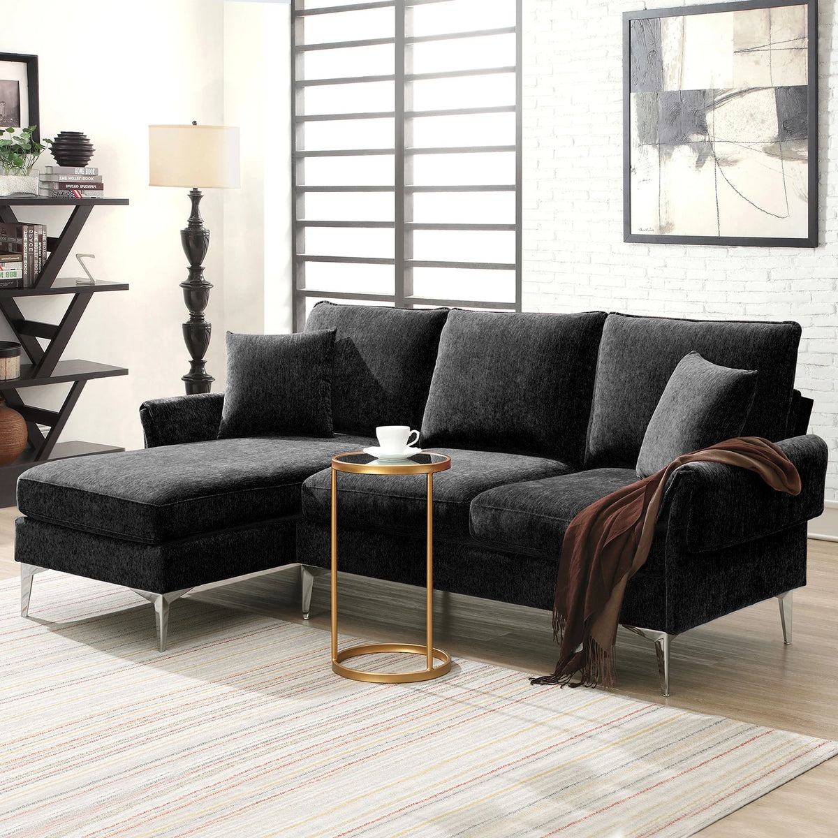 84" Chenille L-Shaped Convertible Sectional Sofa with Reversible Chaise Lounge Y525393