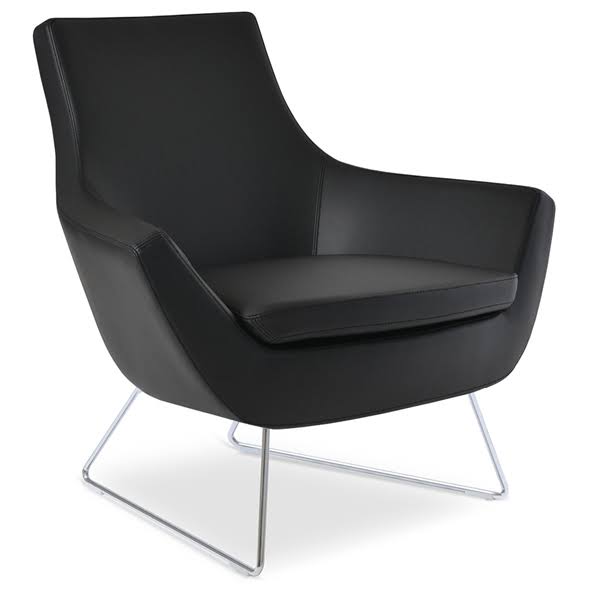 Black Leatherette Arm Chair with Chrome Wire Base P229100
