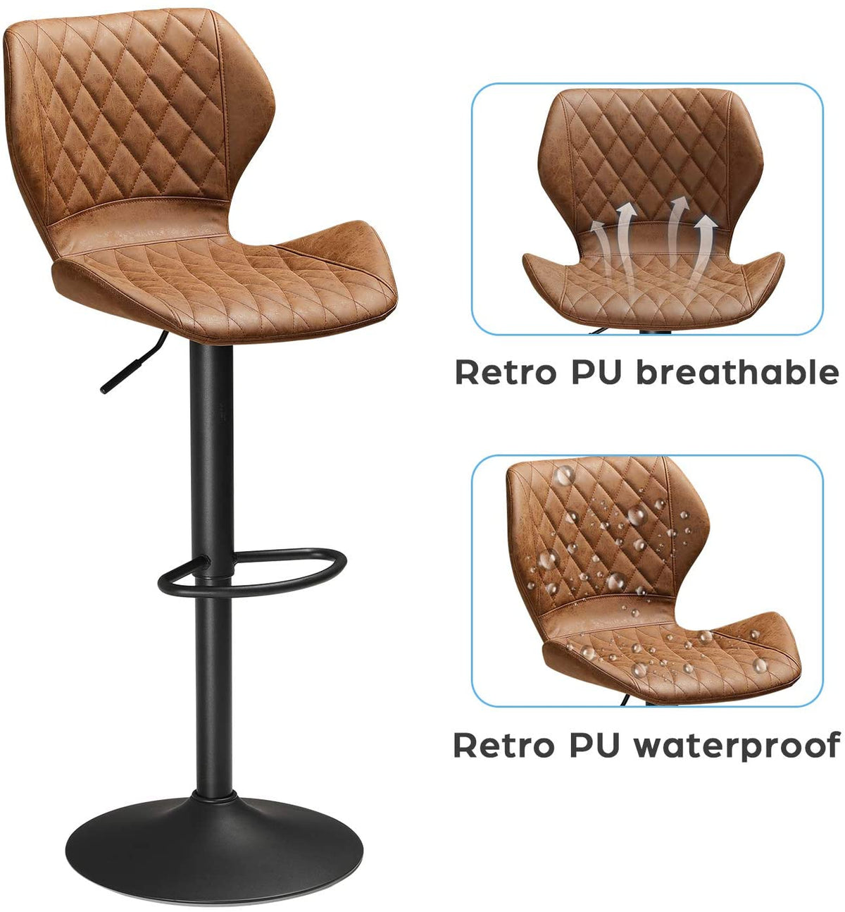 Set of 2 Adjustable PU Leather Bar Stools C2123