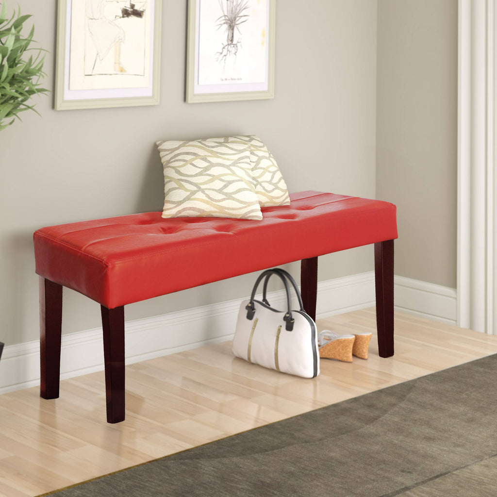 Red Leatherette Bench S17281