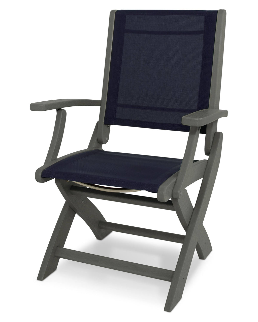 Slate Grey / Navy Blue Sling Folding Chair I1163