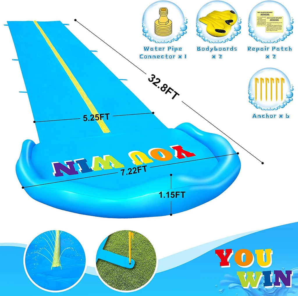 32.8ft x 83in Inflatable Water Slide with 2 Racing Lanes and 2 Body Boards O38641