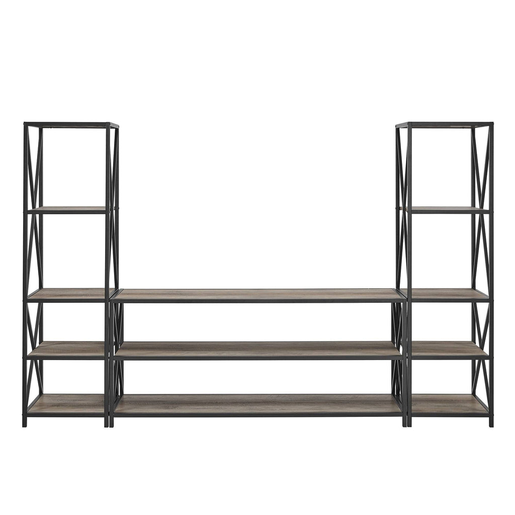 Slate Grey / Black Metal 3-Piece Entertainment Wall W232
