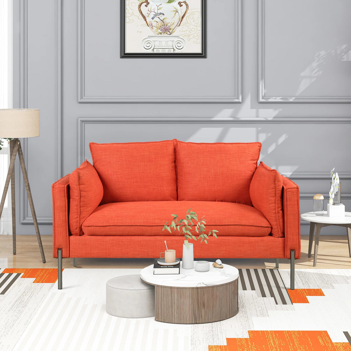 Linen Fabric Loveseat Couch I2794