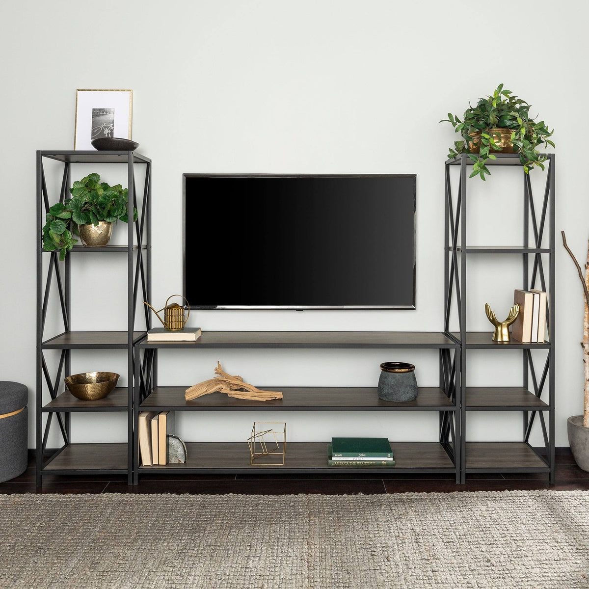 Slate Grey / Black Metal 3-Piece Entertainment Wall W232