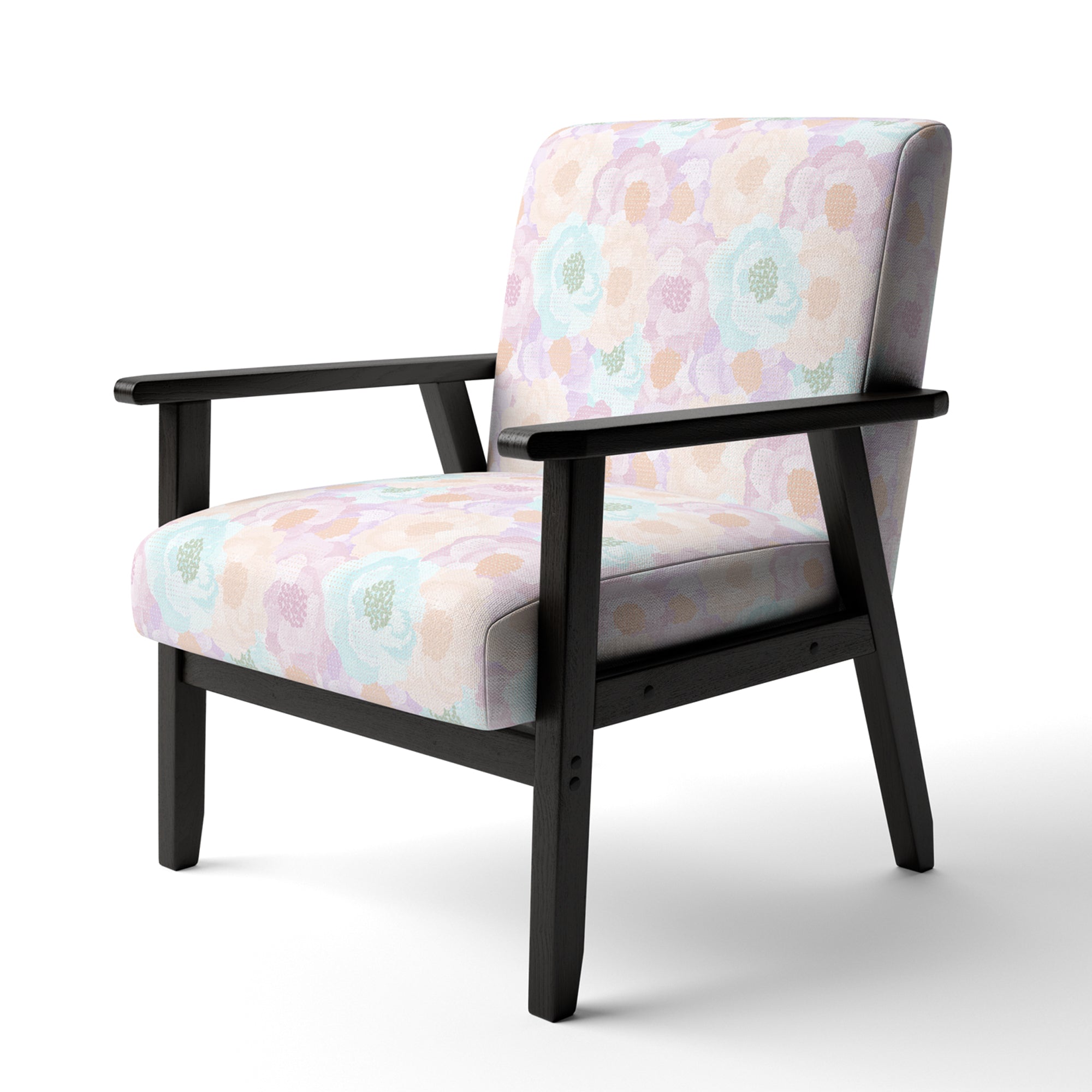 Blue and Pink Roses Upholstered Accent Chair and Arm Chair Q476706