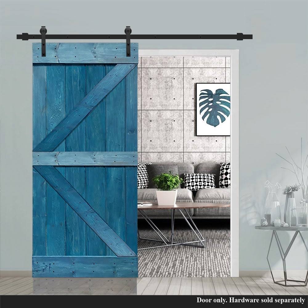 Ocean Blue Stained Solid Pine Wood Interior Sliding Barn Door Slab N8781