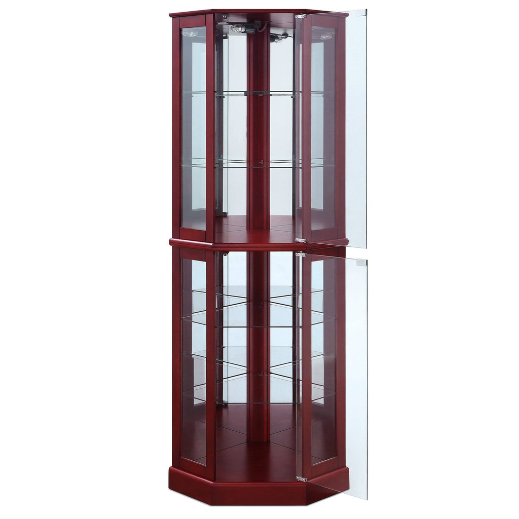 Cherry 5 Sided Lighted Corner Curio Cabinet H486