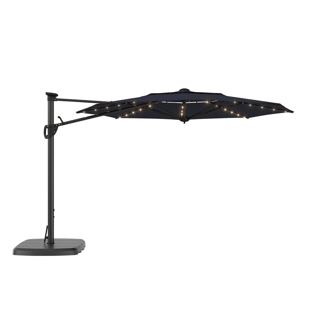 Navy Solar Powered Crank Cantilever Patio Umbrella with Base Z1743