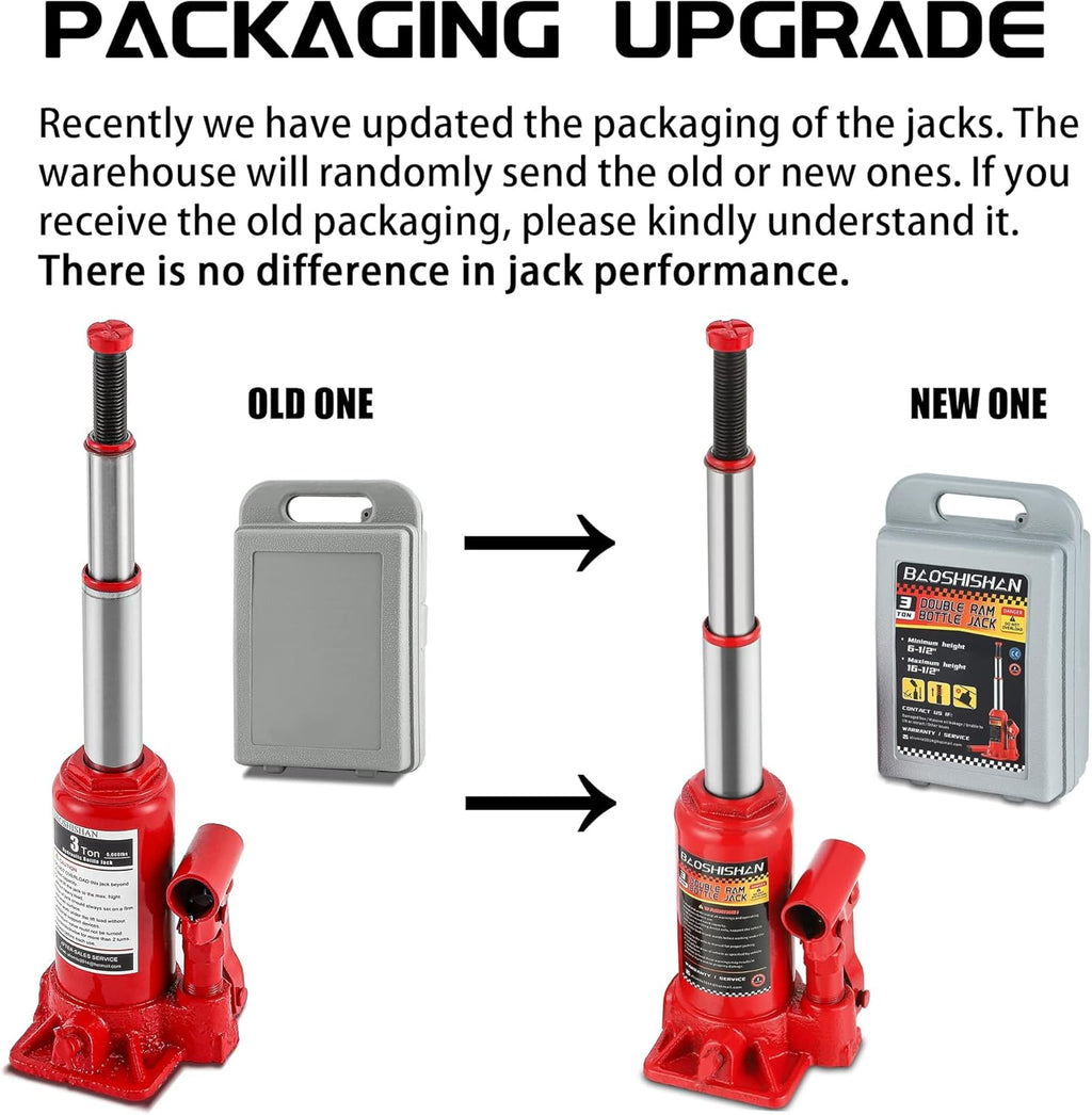3 Ton Double Ram Bottle Jack with Carrying Case Pack of 2 G269