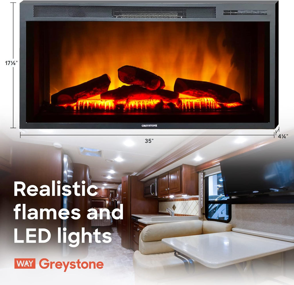Black Wall Mounted Electric Fireplace 36 Inches with Remote V6423