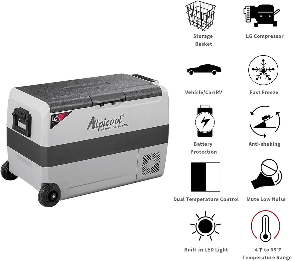 53 Quart Dual Temperature Control Portable Car Refrigerator Freezer U2635