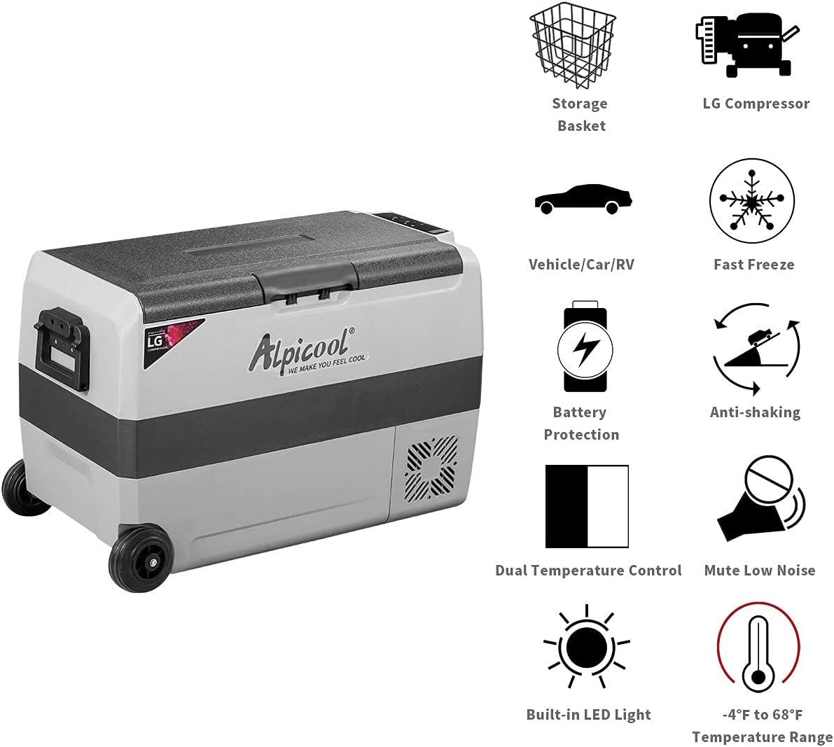 53 Quart Dual Temperature Control Portable Car Refrigerator Freezer U2635