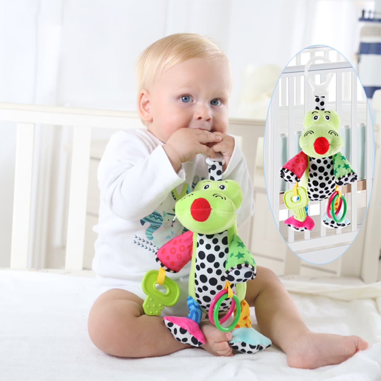 Hanging Stroller Crocodile Toys With 32 Music And Teether, Infant Soft Plush Rattle C54755
