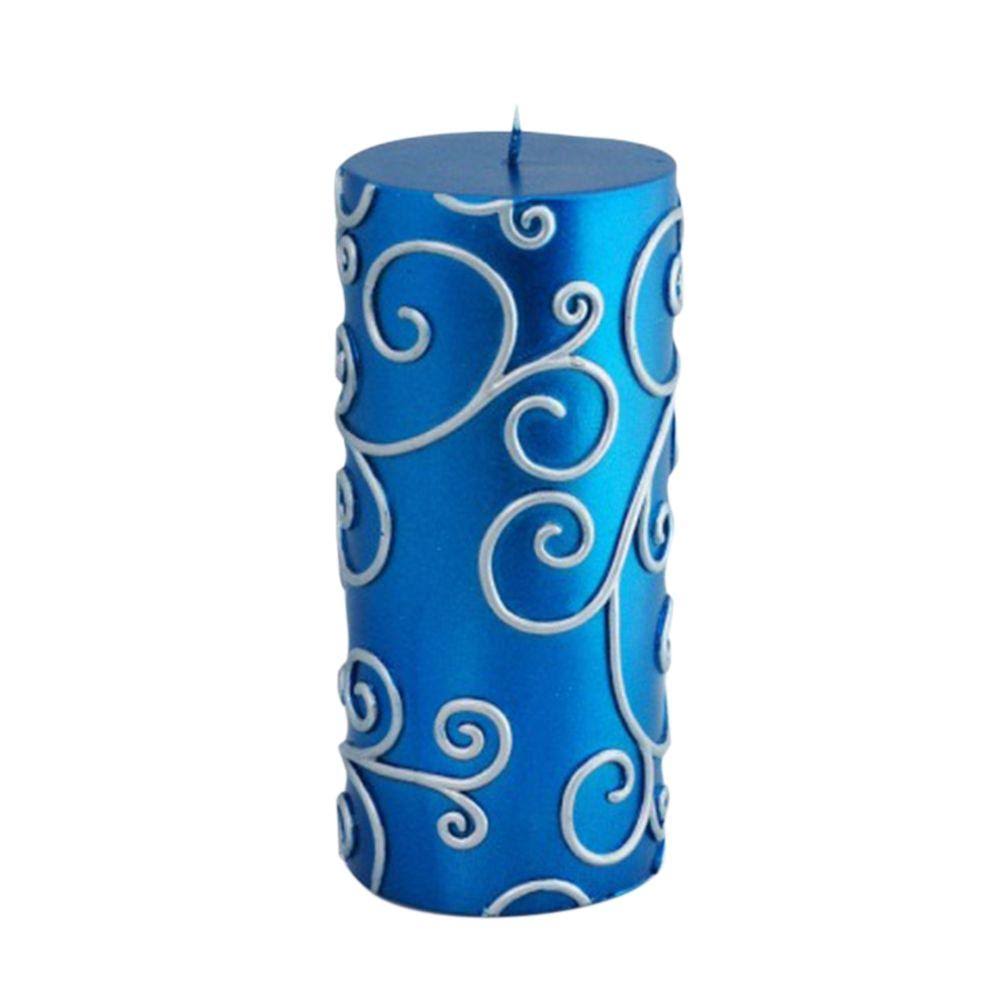 Blue Scroll Pillar Candle D989076