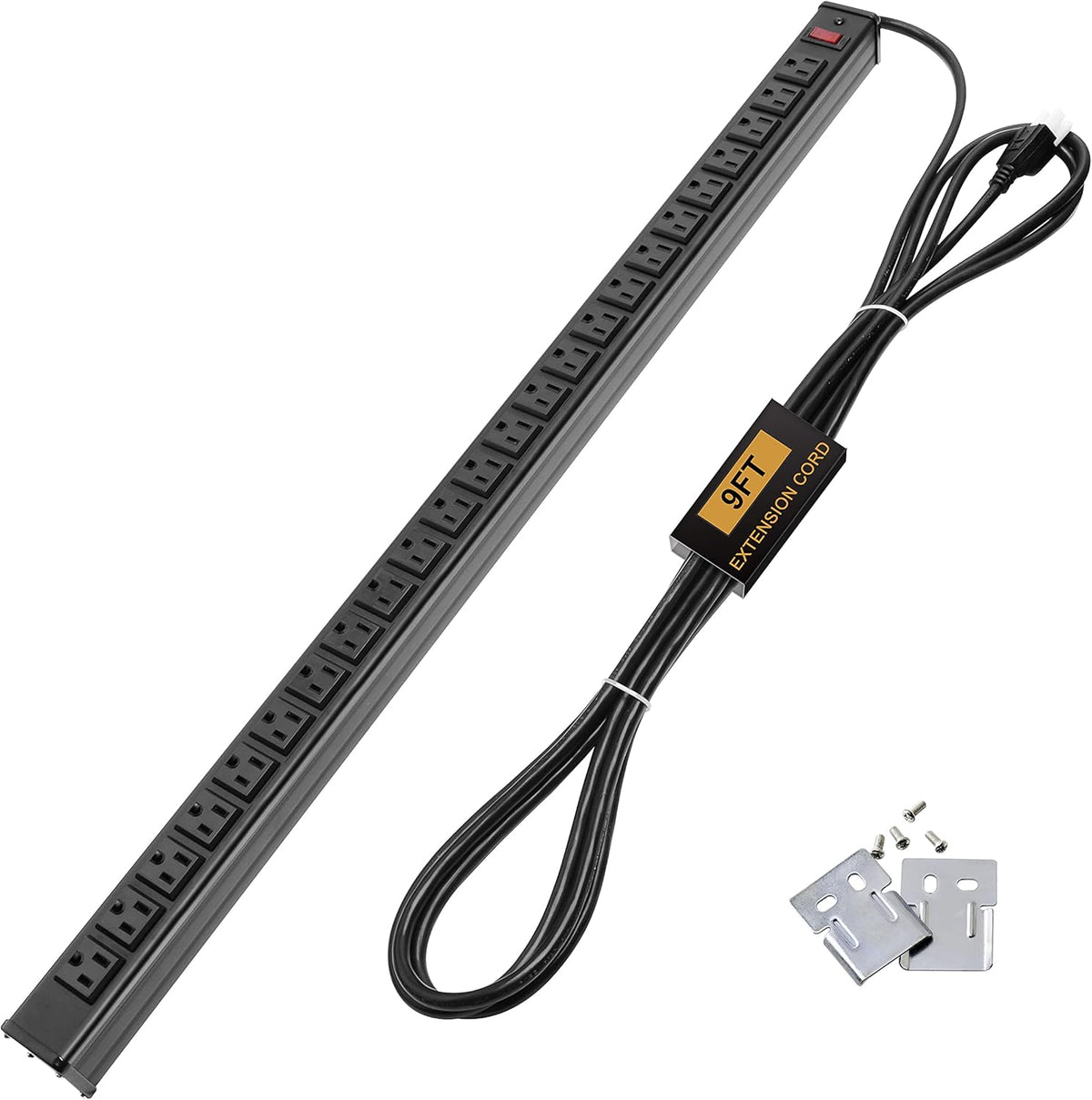 24 Grounded AC Outlets Power Strip with 9ft Extension Cord, Aluminum Alloy Housing, Silver, Pack of 2 K316128
