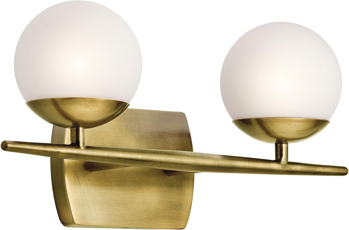 16.5 2 Light Halogen Vanity Light with Satin Etched Cased Opal Glass Natural Brass Q381