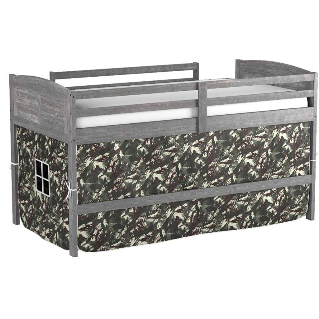 Antique Grey Twin Low Loft Bed with Camo Tent Z311
