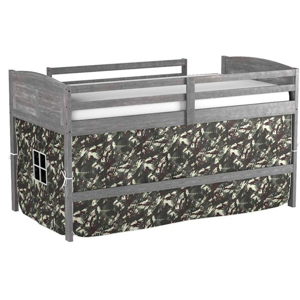 Antique Grey Twin Low Loft Bed with Camo Tent Z311