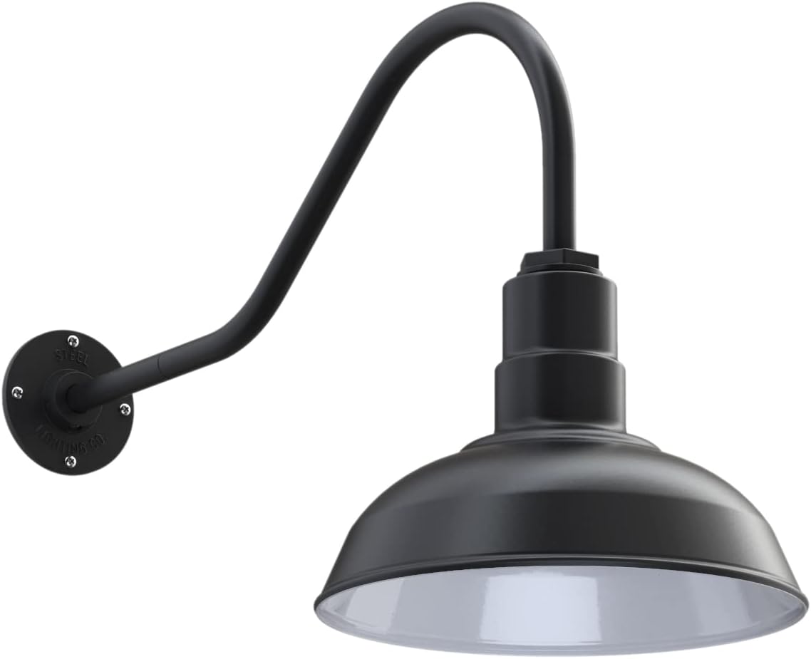 Black Outdoor Wall Mounted Barn Light with 12 inch Dome and 11 inch Straight Arm A701352