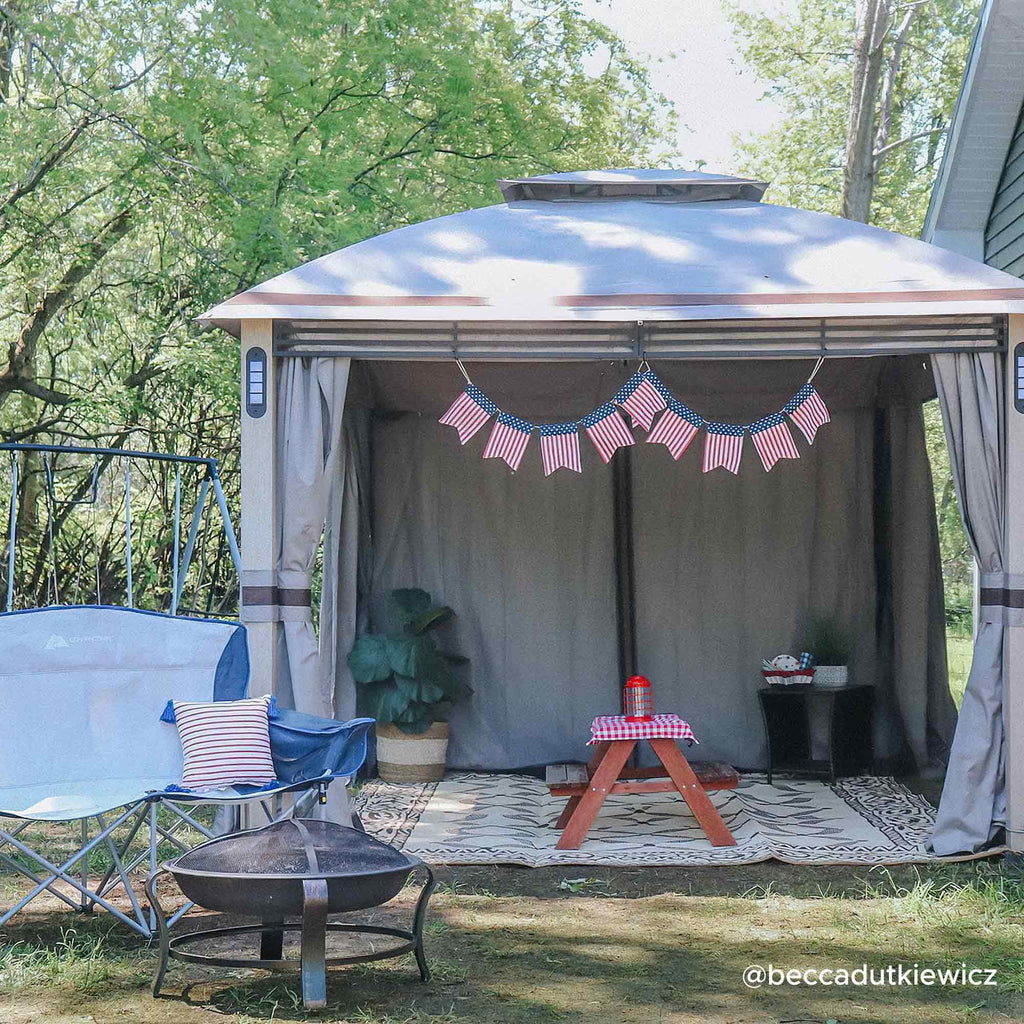 10 x 13 ft. Powder-coated Steel Frame 2-Tier Gazebo with LED Lighting and Bluetooth Sound U178