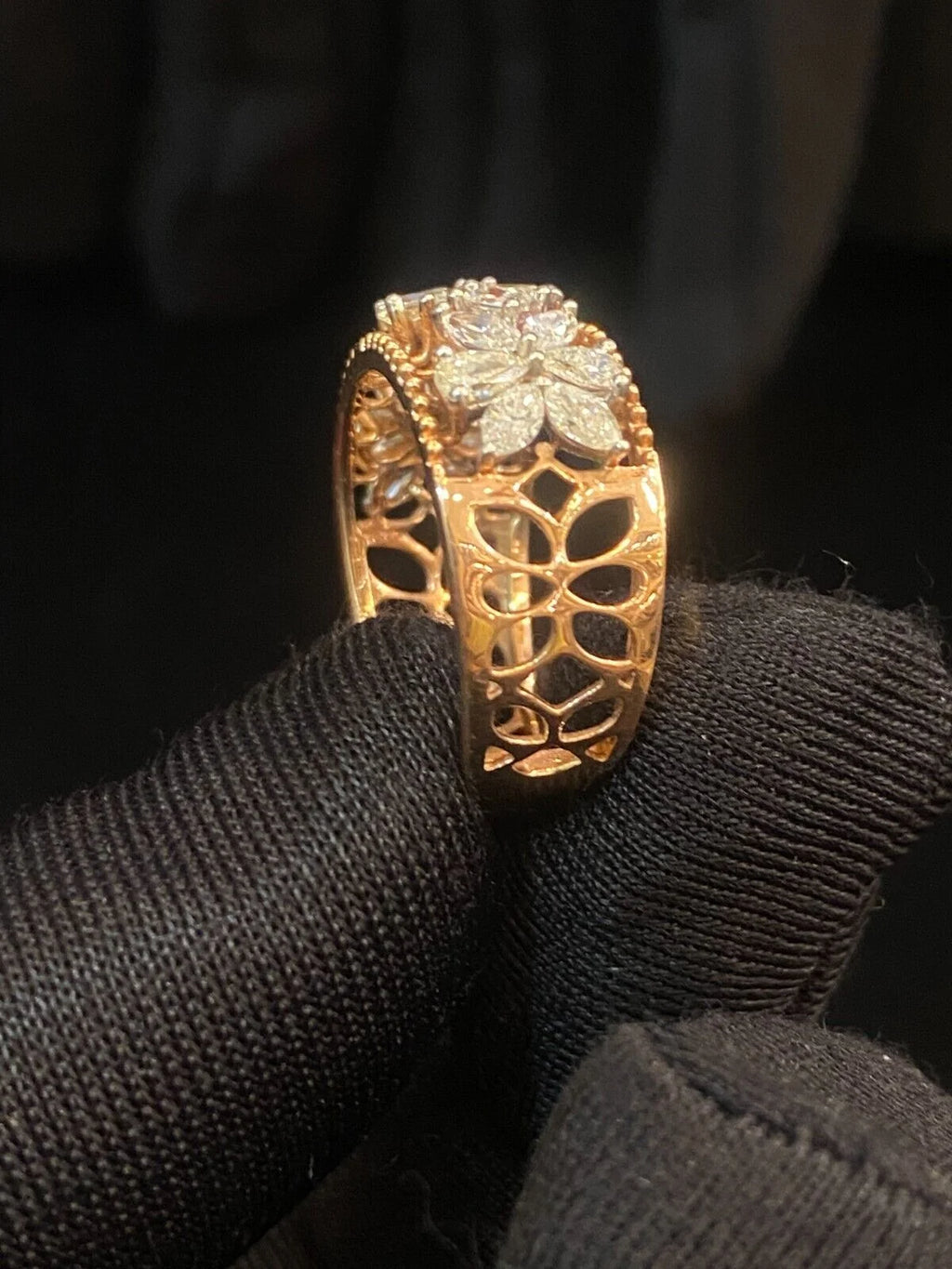 Marquise Pear Princess Shape Diamond Art Deco Wedding Ring In 14K Rose Gold Y15172