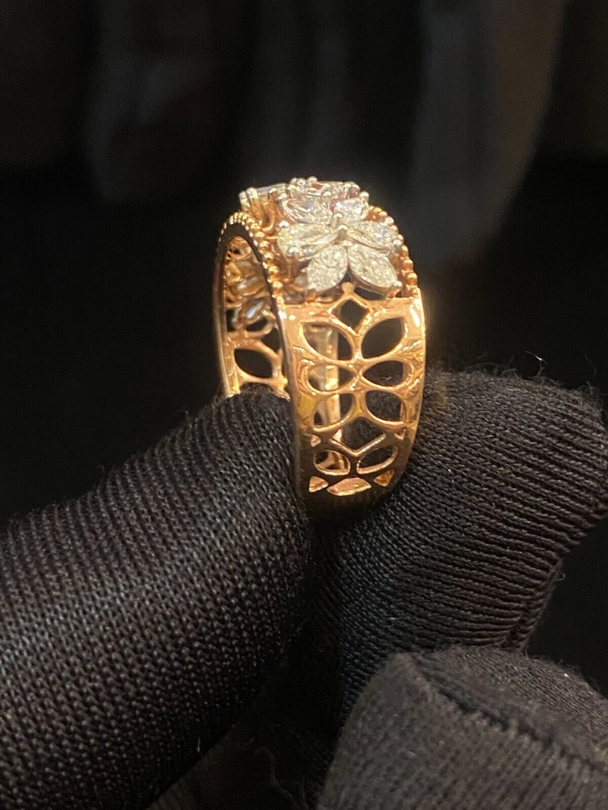 Marquise Pear Princess Shape Diamond Art Deco Wedding Ring In 14K Rose Gold Y15172