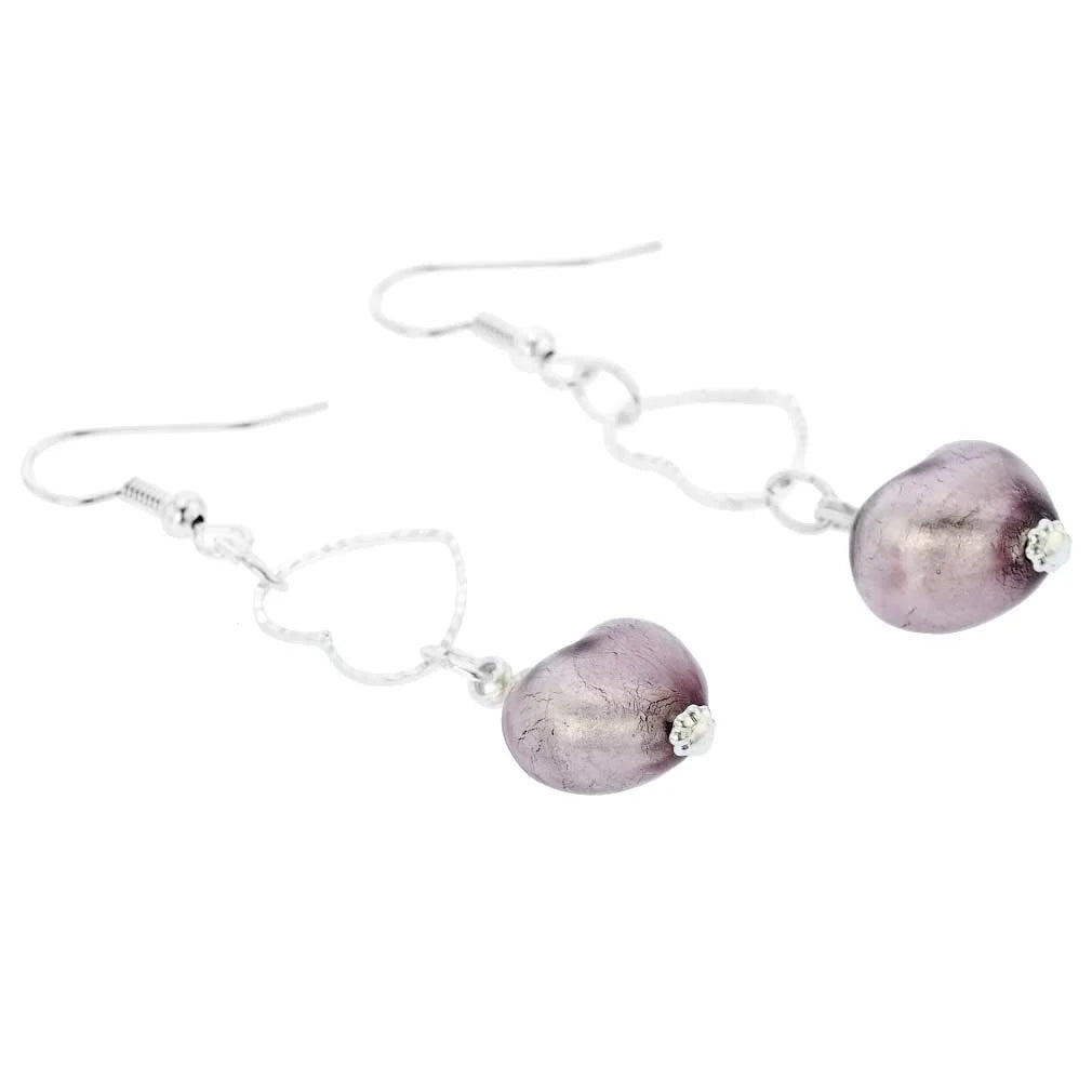 Purple Murano Glass Wedding Heart Earrings V370